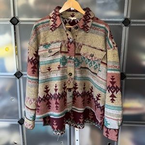 La Miel Southwest Multicolor Pattern Hi-Low Shacket Jacket Size L